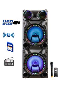 beFree Sound Rechargeable Bluetooth 12inch Double Subwoofer Portable Party Speaker with Dual Layer Reactive Party Lights, USB, SD and AUX Inputs with FM Radio