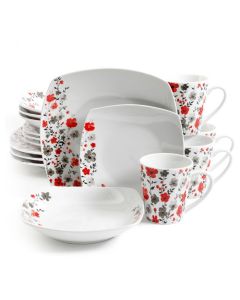 Gibson Home Rosetta Floral 16 Piece Fine Ceramic Dinnerware Set in White Floral
