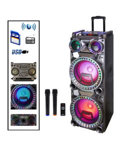 Befree Sound 700W Dual 10 Inch Subwoofer Bluetooth Portable Party Speaker with Sound Reactive Party Lights, USB/ SD Input, Rechargeable Battery, Remote Control And 2 Wireless Microphones