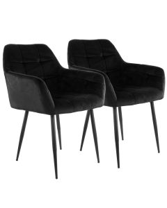 Elama 2 Piece Velvet Tufted Accent Chair in Black with Black Metal Legs