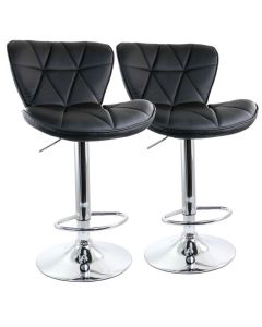 Elama 2 Piece Diamond Tufted Faux Leather Adjustable Bar Stool in Black with Chrome Base