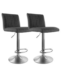 Elama 2 Piece Vintage Faux Leather Adjustable Bar Stool in Gray with Chrome Base