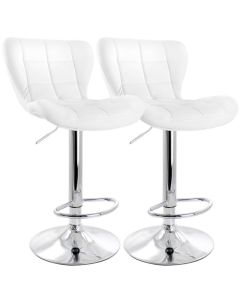 Elama 2 Piece Adjustable Faux Leather Bar Stool in White with Chrome Base