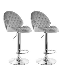 Elama 2 Piece Diamond Tufted Velvet Material Adjustable Bar Stool in Gray with Chrome Trim and Base