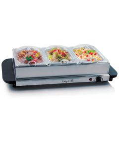 MegaChef Buffet Server &amp; Food Warmer With 3 Removable Sectional Trays , Heated Warming Tray and Removable Tray Frame