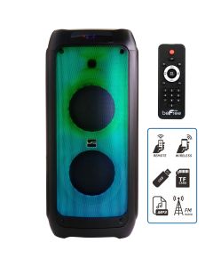 beFree Sound 2 x 8" Wireless Rechargeable Bluetooth Party Speaker with LED Illuminating Lights