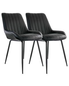 Elama 2 Piece Faux Leather Tufted Chair in Black with Black Metal Legs
