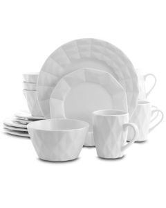 Elama Retro Chic 16 Piece Glazed Stoneware Dinnerware Set in White
