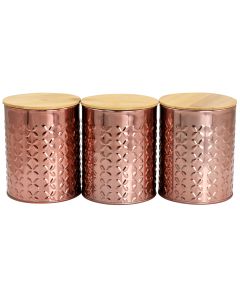 MegaChef 3 Piece Golden Kitchen Canister Set with Bamboo Lids in Rose Gold