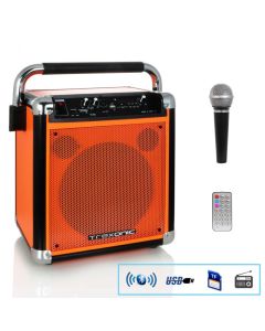 Trexonic Wireless Portable Party Speaker with USB Recording, FM Radio &amp; Microphone, Orange